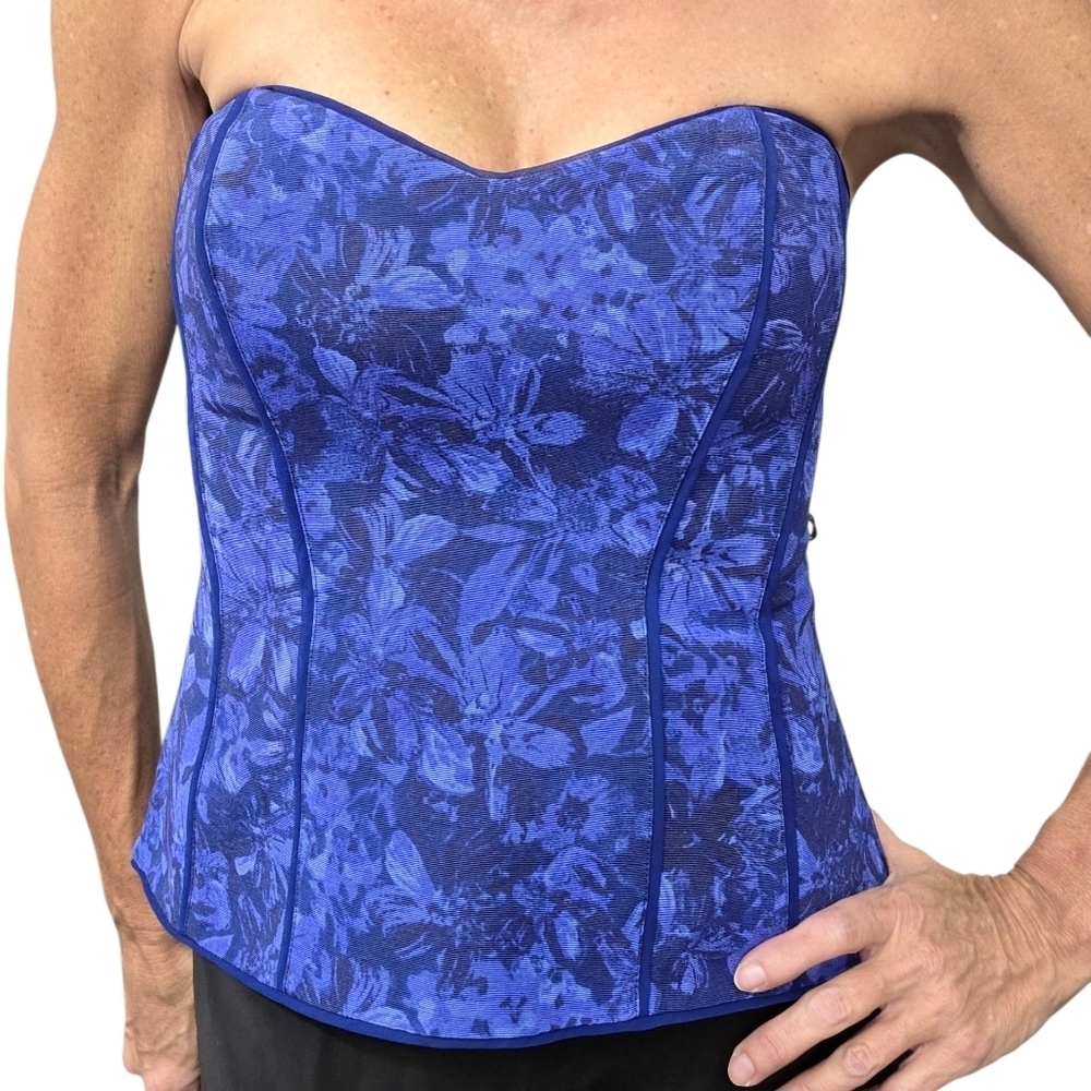 WHBM Blue Floral Corset Bustier Top Strapless Y2K Coquette Party Sz 2